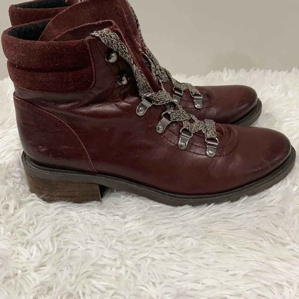 Sam Edelman Darrah Burgundy leather combat boots size 7.5 - Picture 3 of 10